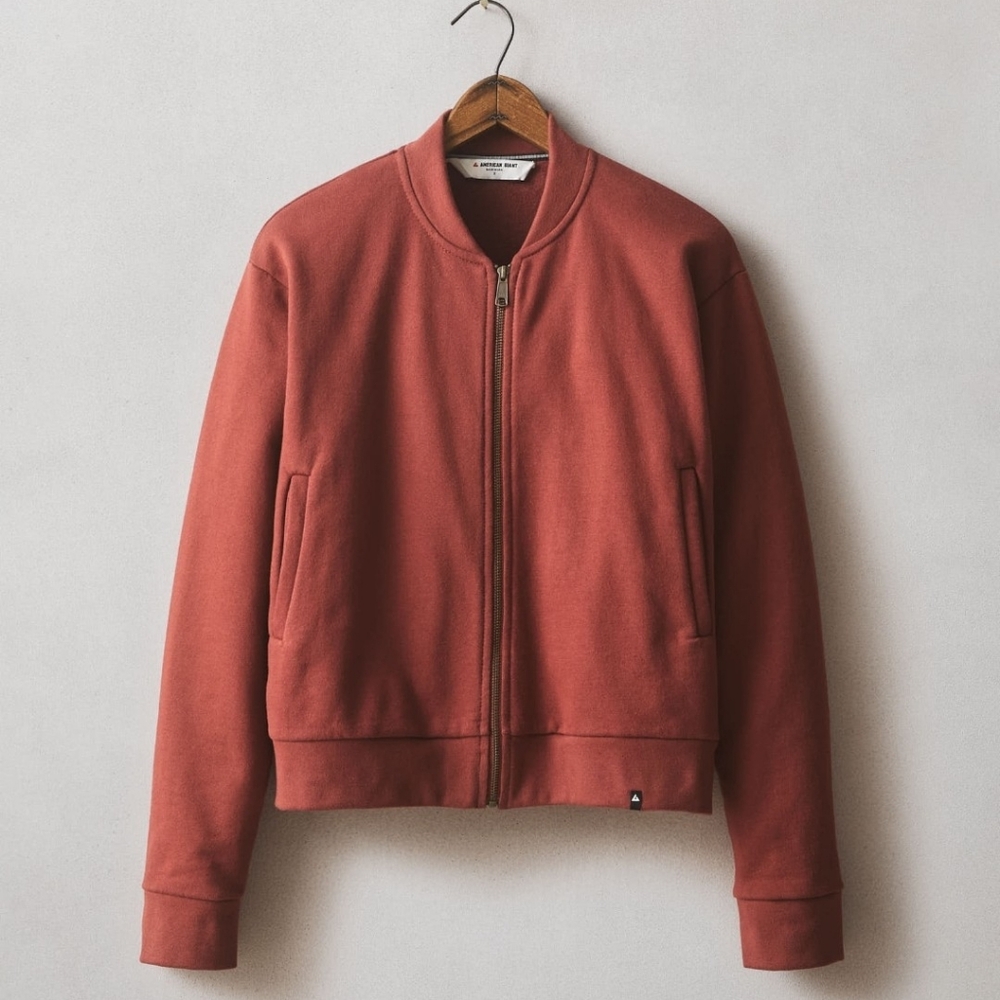 American Giant Women's Rust Zip-Front Bomber Jacket
